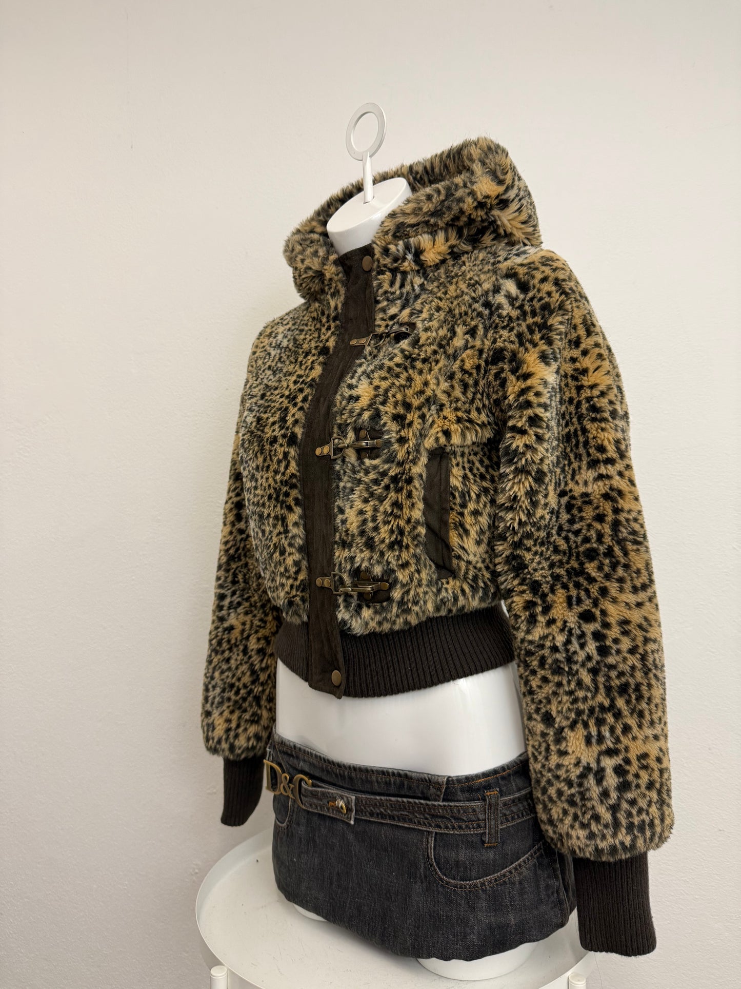 Leopard Faux Fur Bomber Jacket (S)