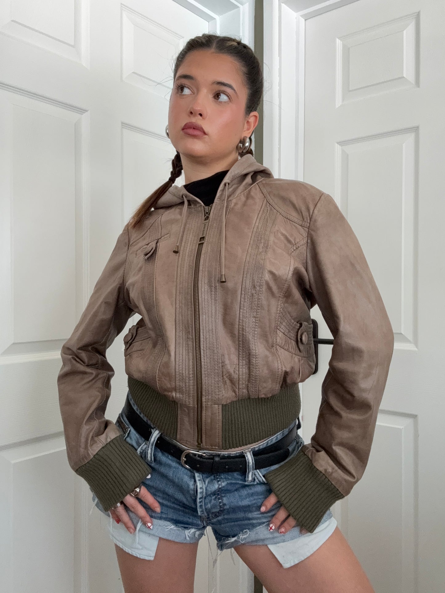 Leather Hooded Jacket (UK14)