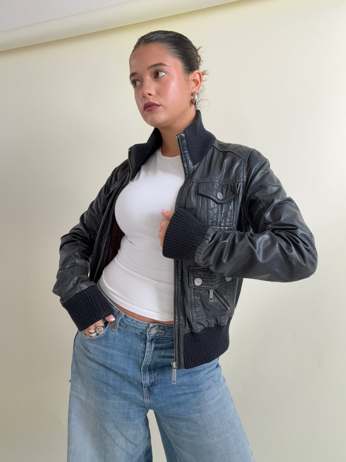 Vintage Leather Cargo Jacket (UK12)