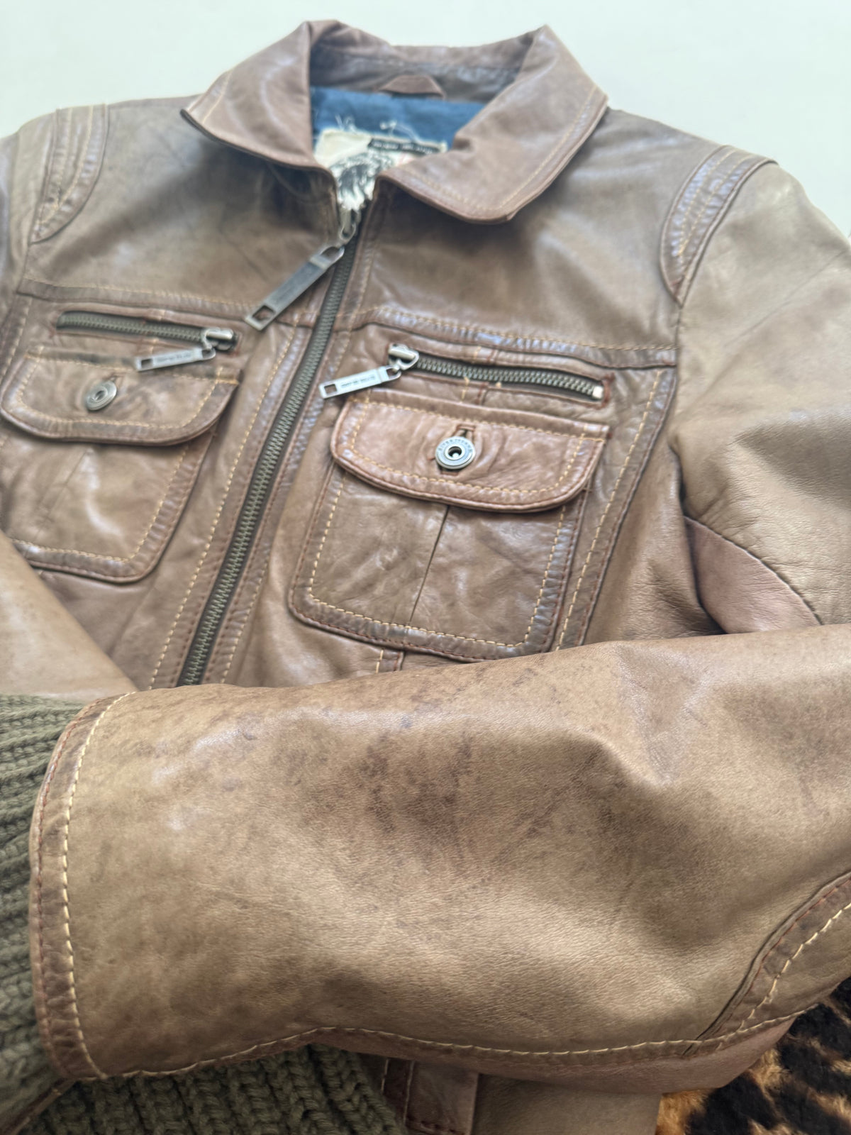 Vintage Leather Bomber Jacket (UK14)