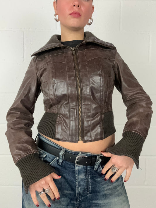 Vintage Brown Leather Fitted Jacket (UK10)