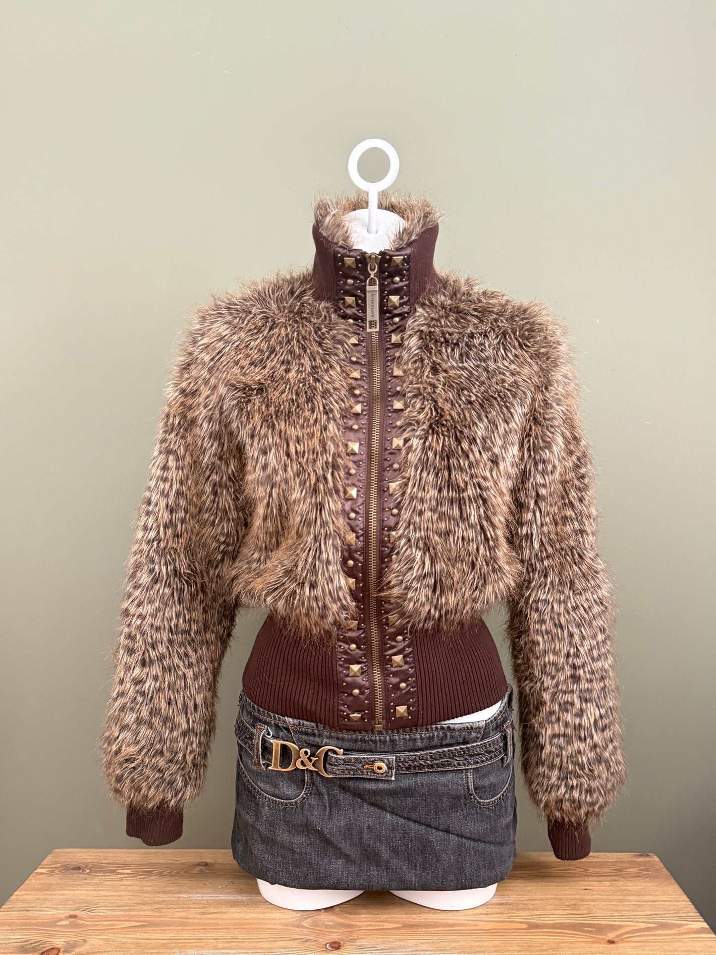 Faux Fur Leopard Bomber Jacket (UK10)