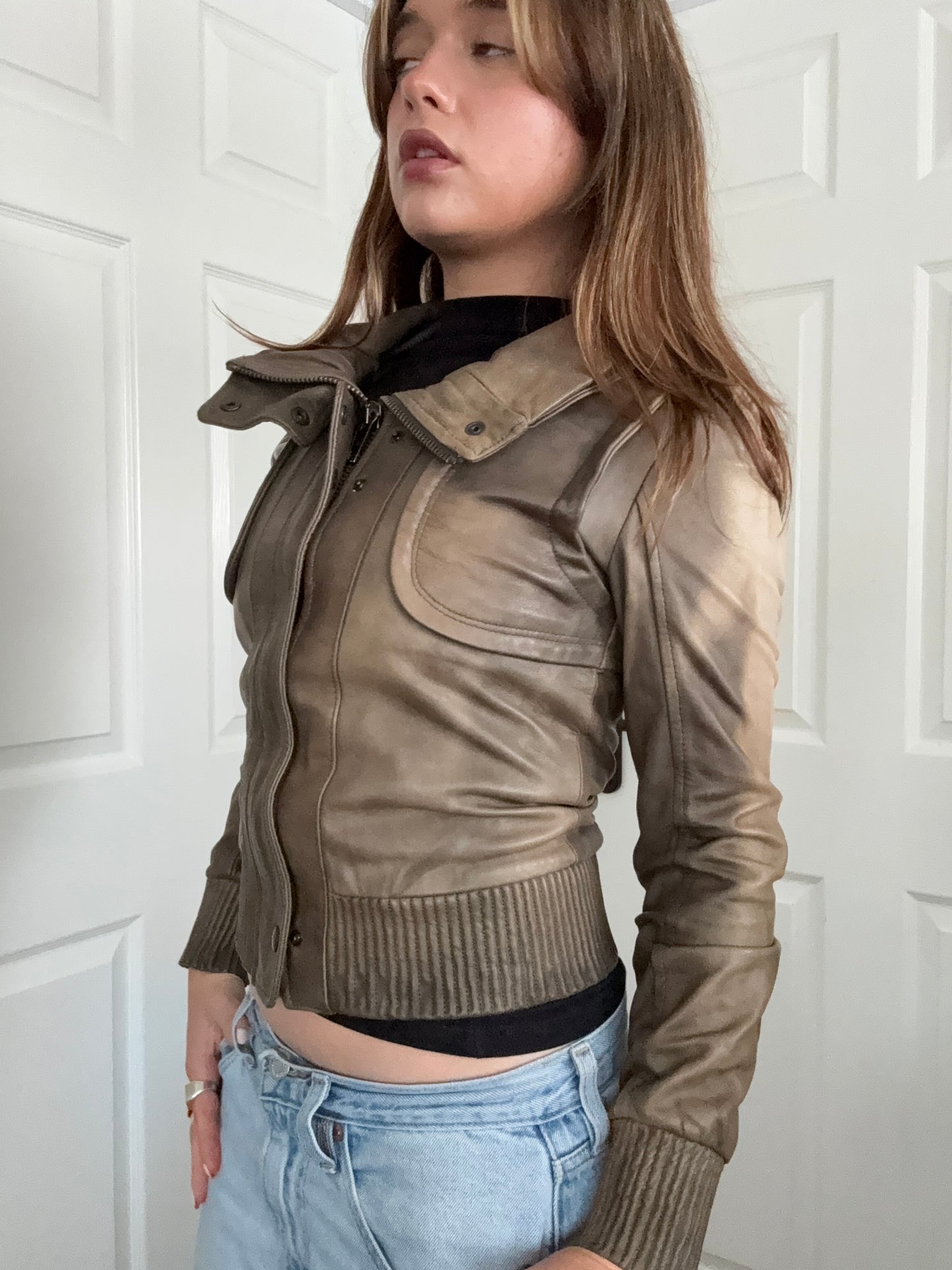 Allsaints Leather Fitted Jacket (UK8)