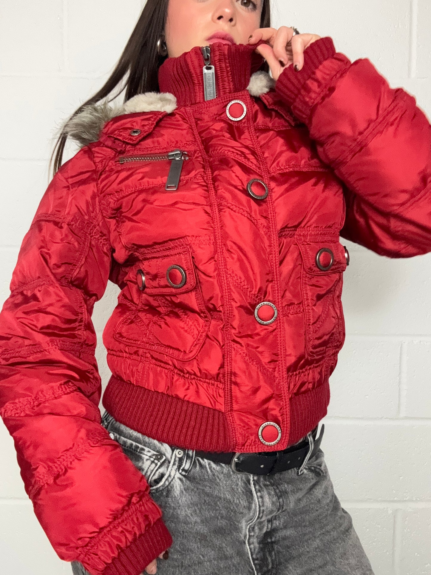 Red Y2K Puffer Jacket (UK14)