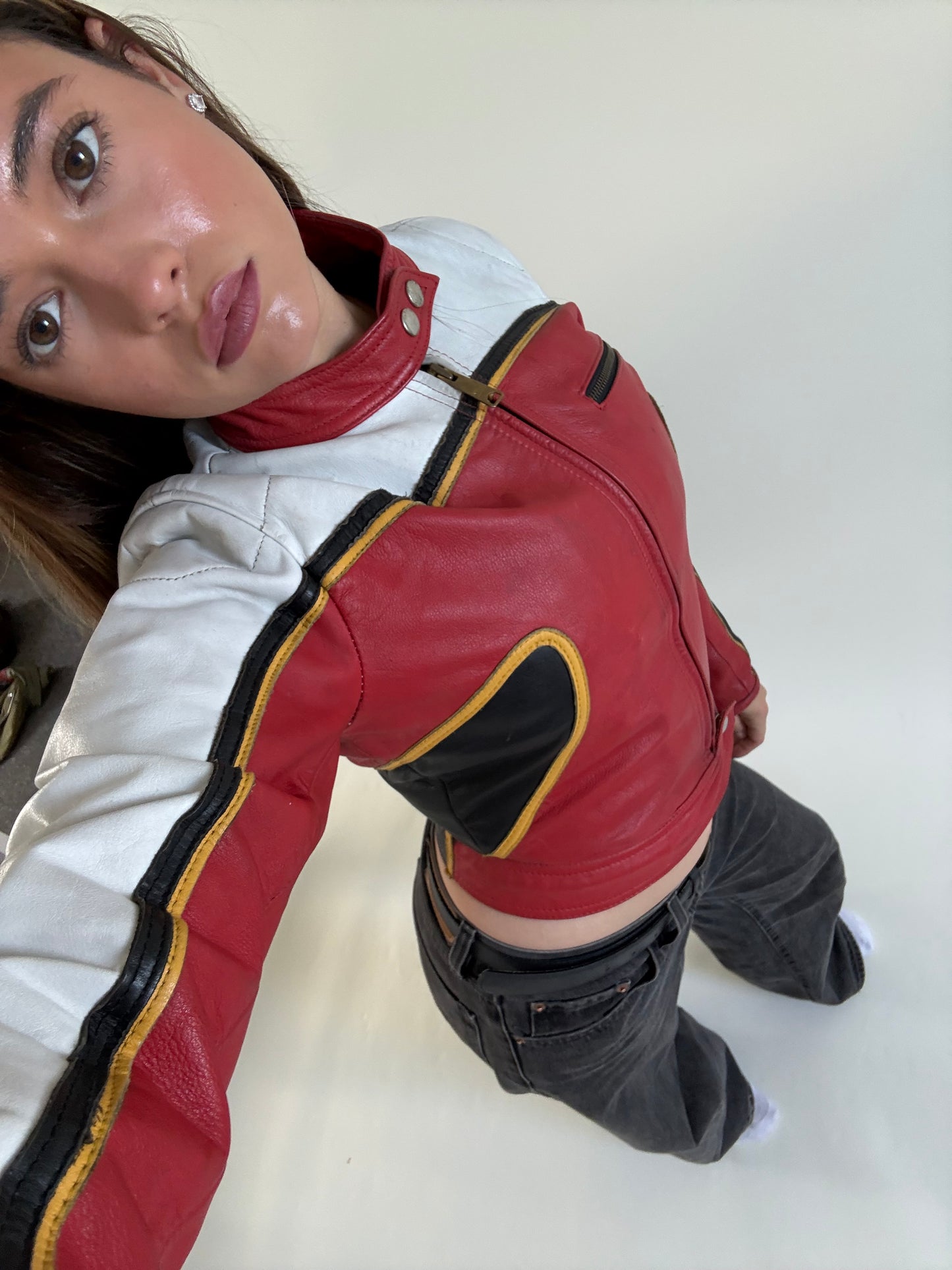 Vintage Leather Biker Jacket (XS)