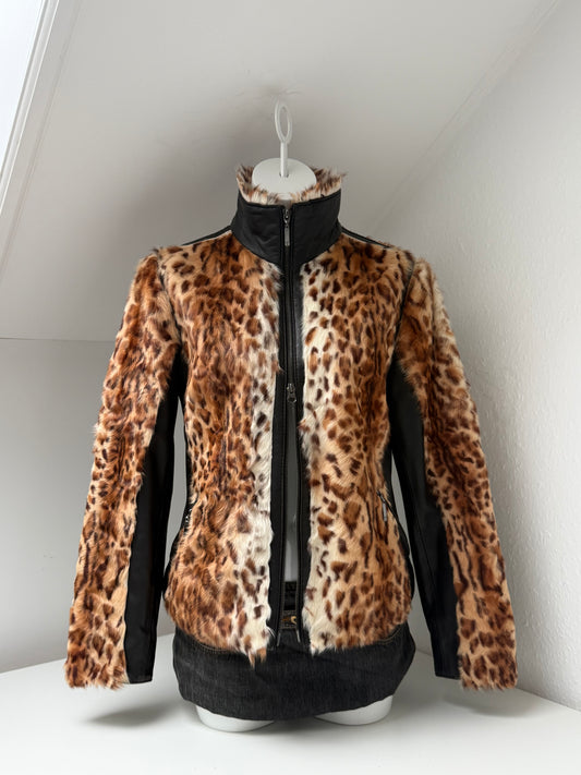 Leopard Faux Fur Jacket With Leather Accents (M)