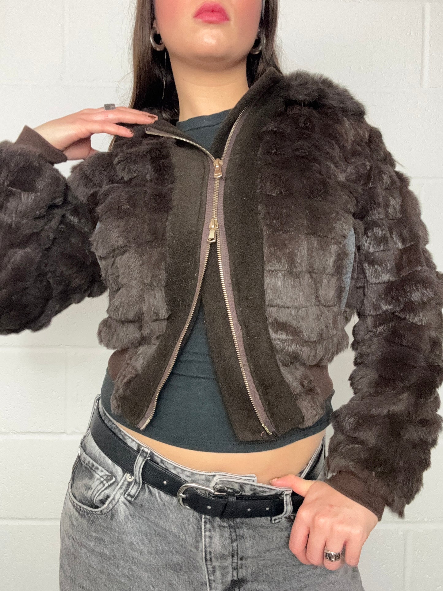 Guess Brown Faux Fur Jacket (XS)