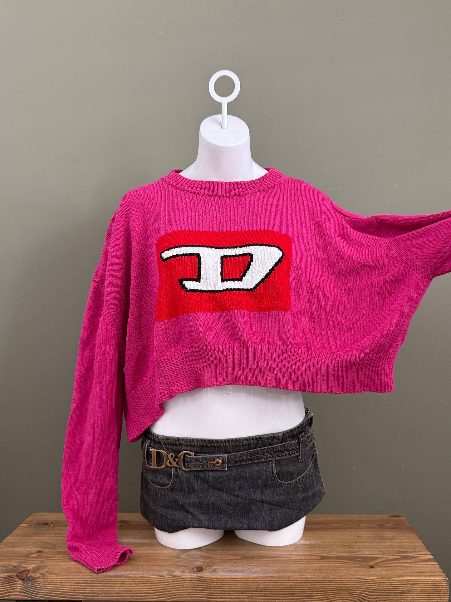 Pink Cropped Diesel Knit Jumper (M)