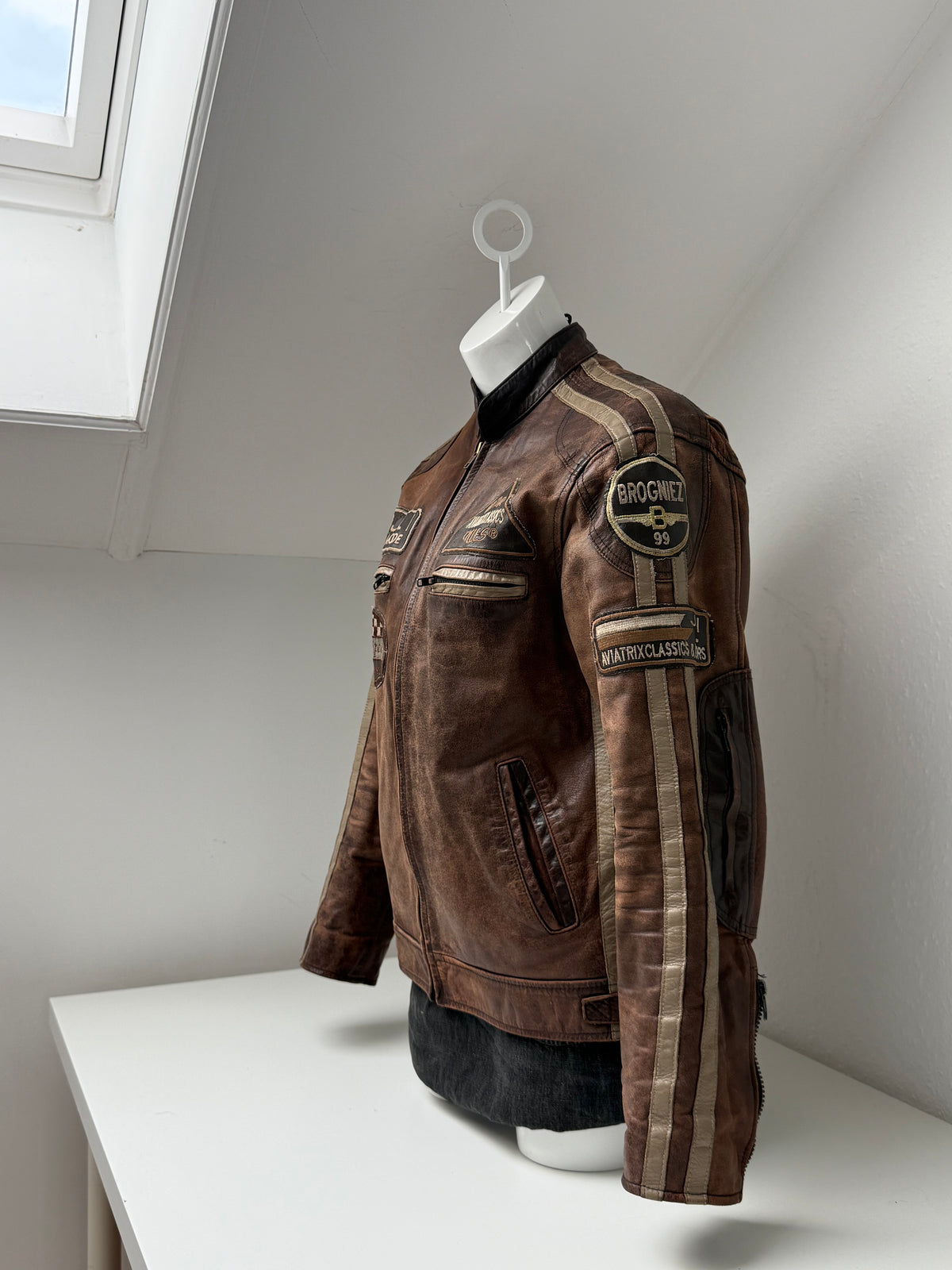 Vintage Leather Racer Biker Jacket (S)