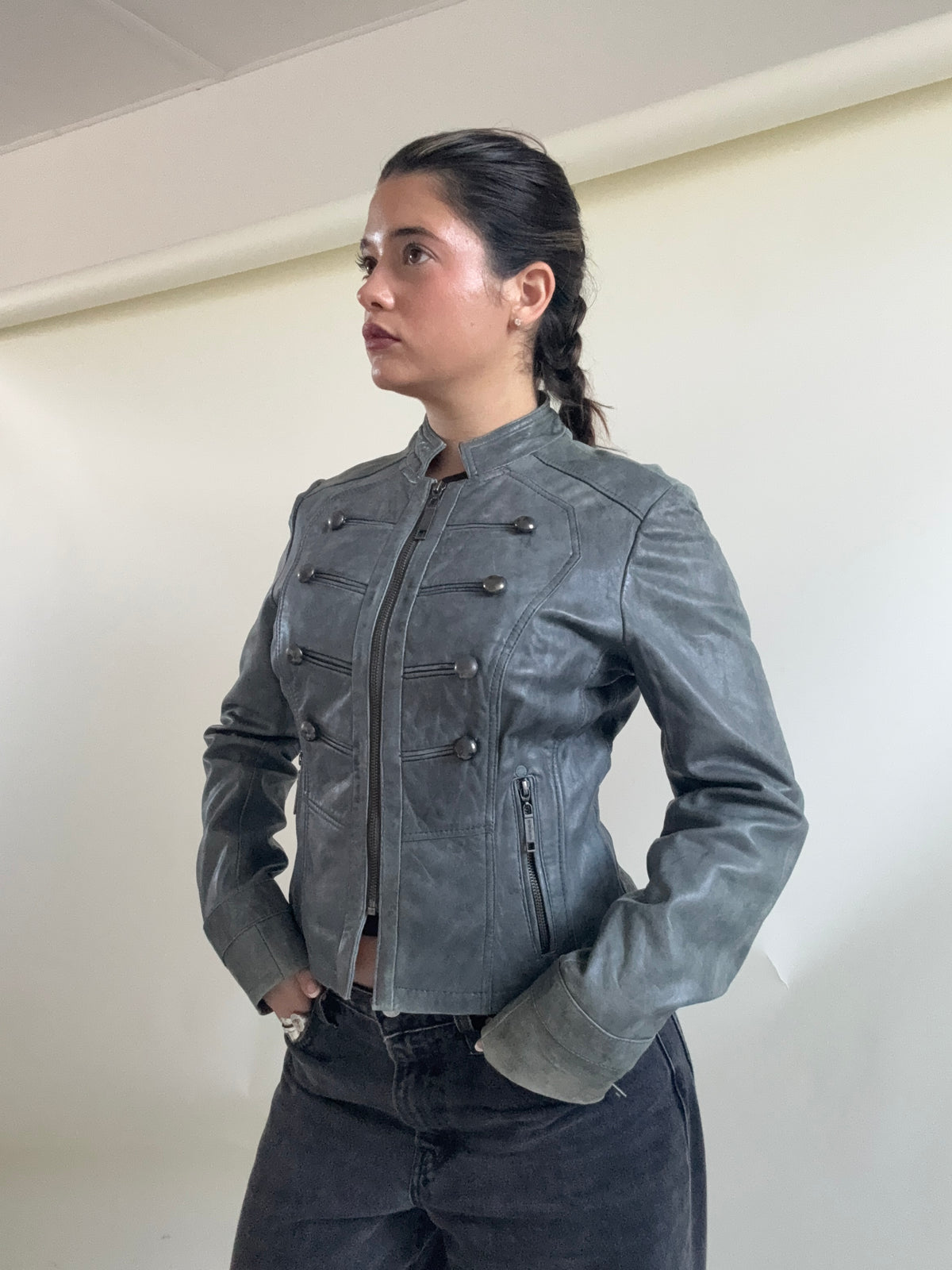 Vintage Leather Military Jacket (UK12)