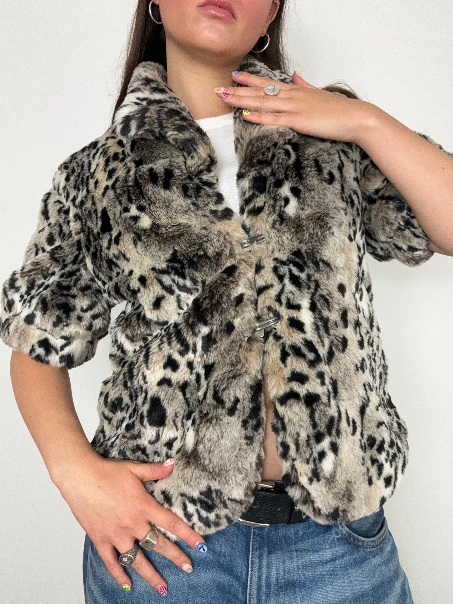 Faux Fur Leopard Print Shortsleeve Jacket