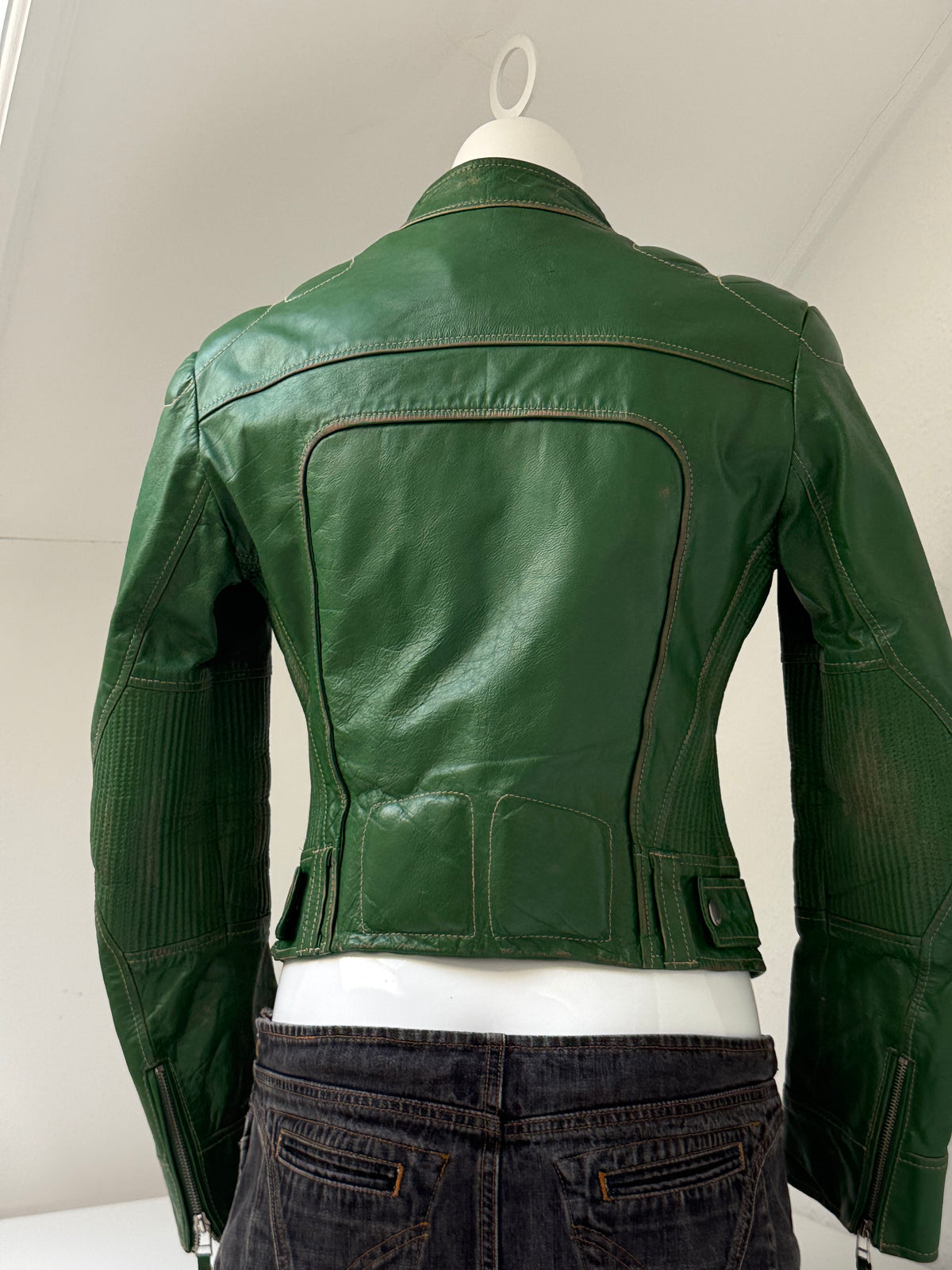 Miss Sixty Green Leather Biker Jacket (M)
