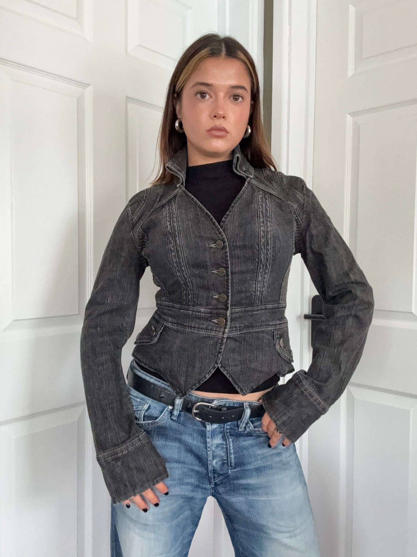 Karen Millen Fitted Denim Military Jacket (UK10)