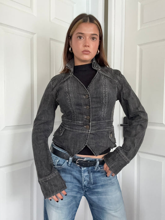 Karen Millen Fitted Denim Military Jacket (UK10)