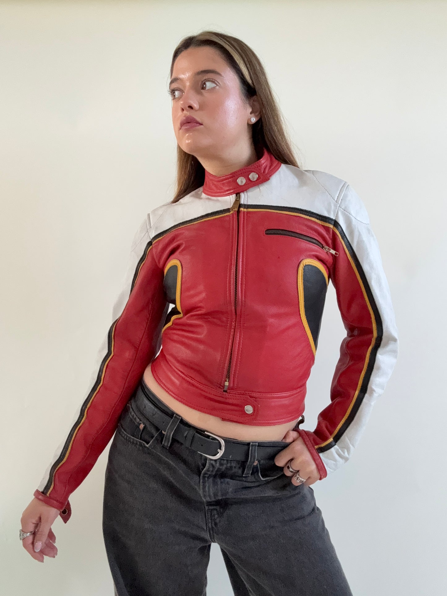 Vintage Leather Biker Jacket (XS)