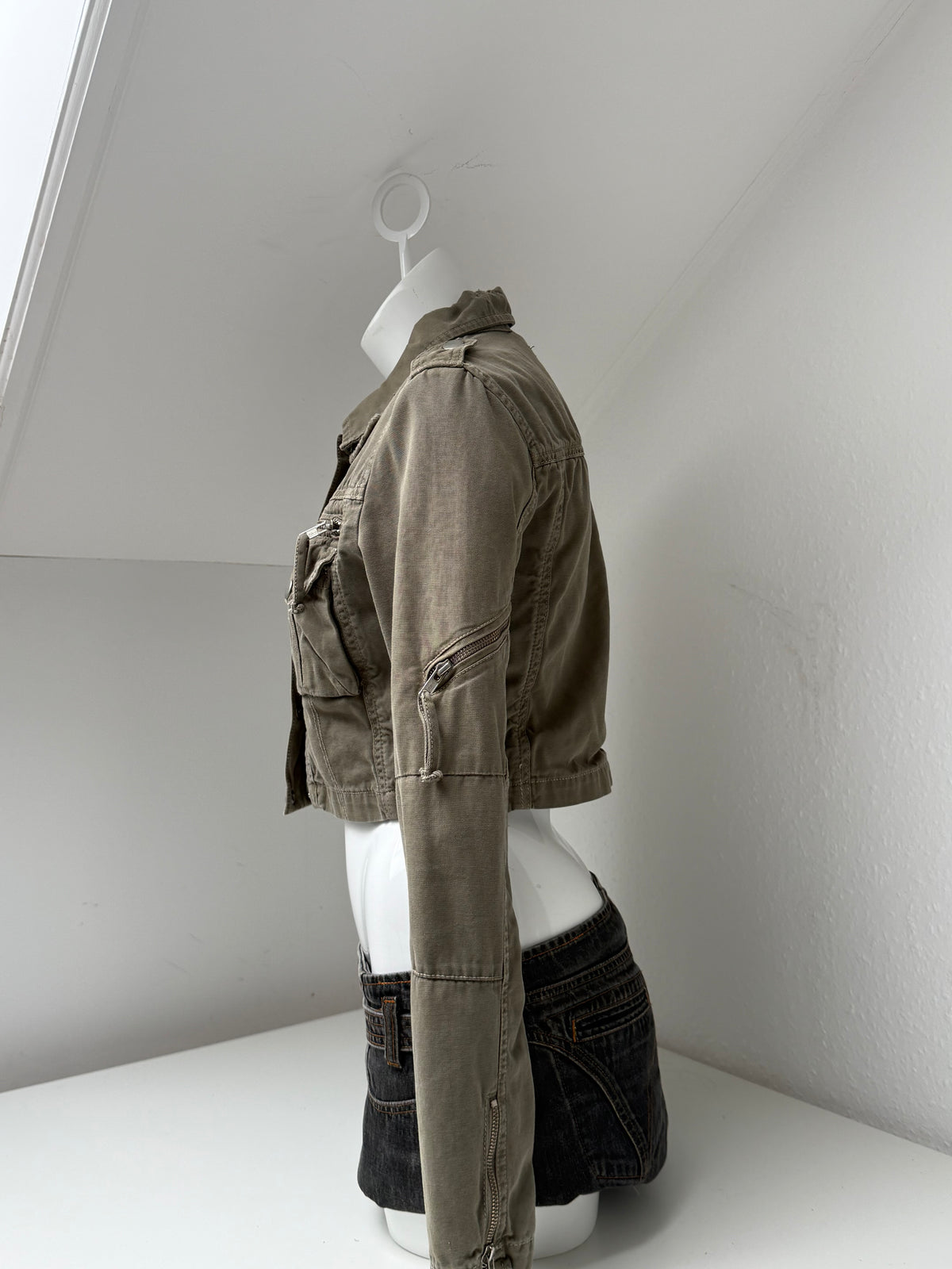 Khaki Y2K Cropped Utility Jacket (UK12)