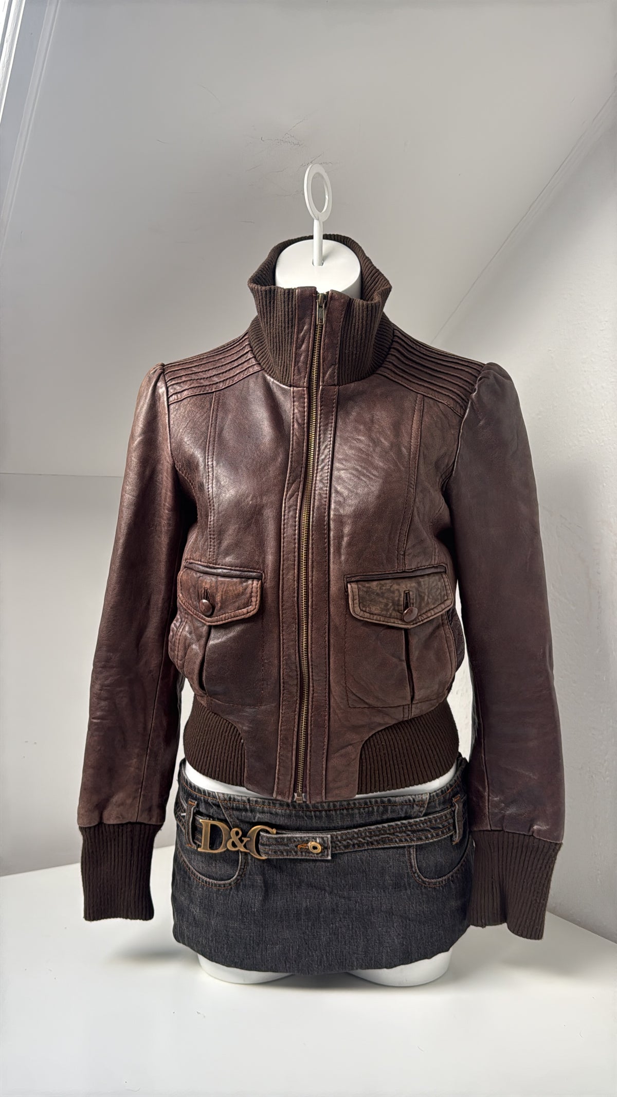 Vintage Brown Leather Bomber Jacket (UK12)