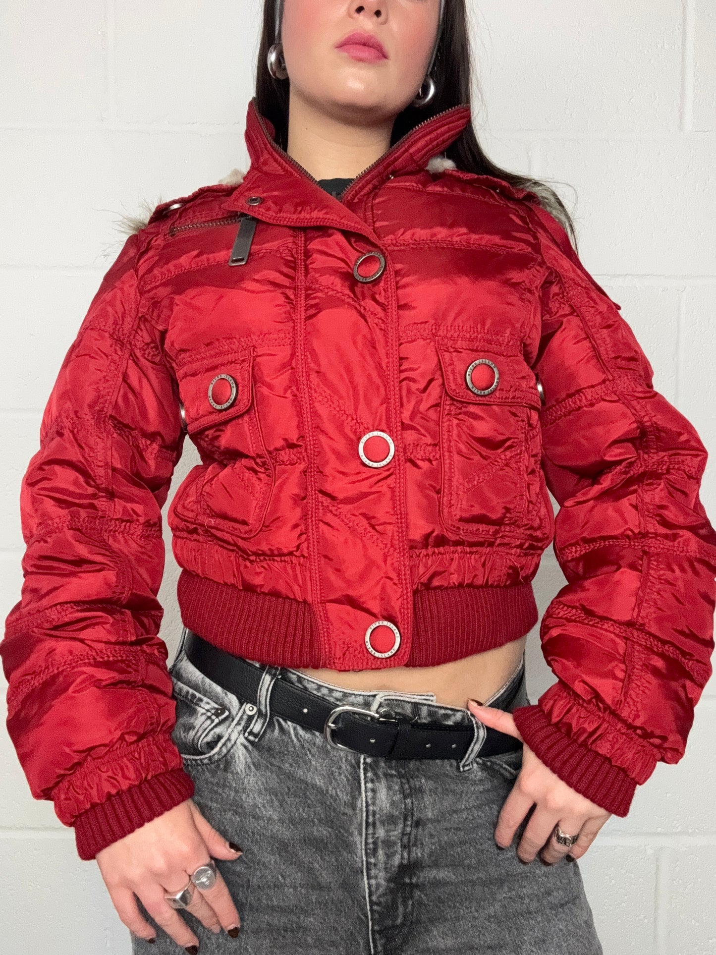 Red Y2K Puffer Jacket (UK14)