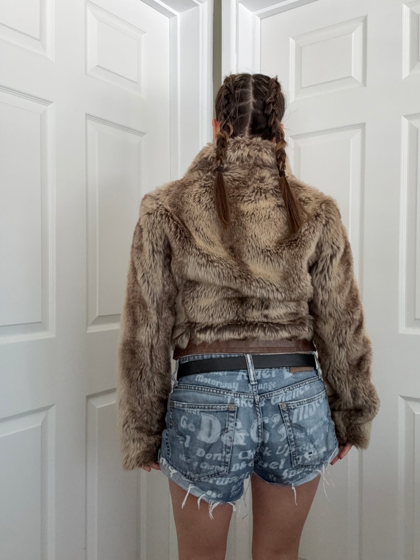 Faux Fur Buckle Bomber Jacket (UK12)