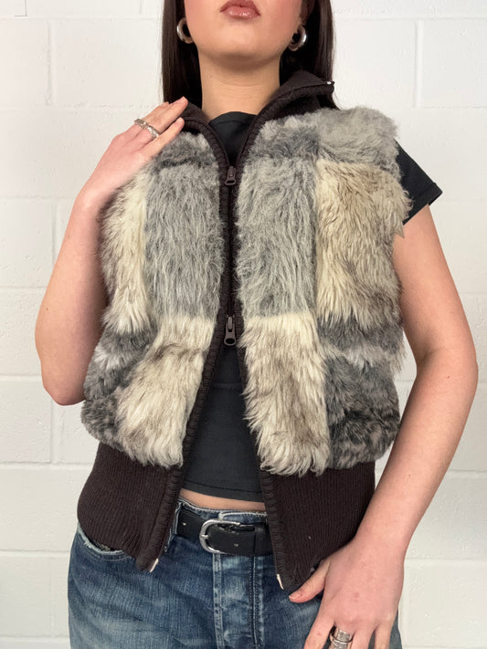 Hooch Faux Fur Patchwork Gilet (UK12)