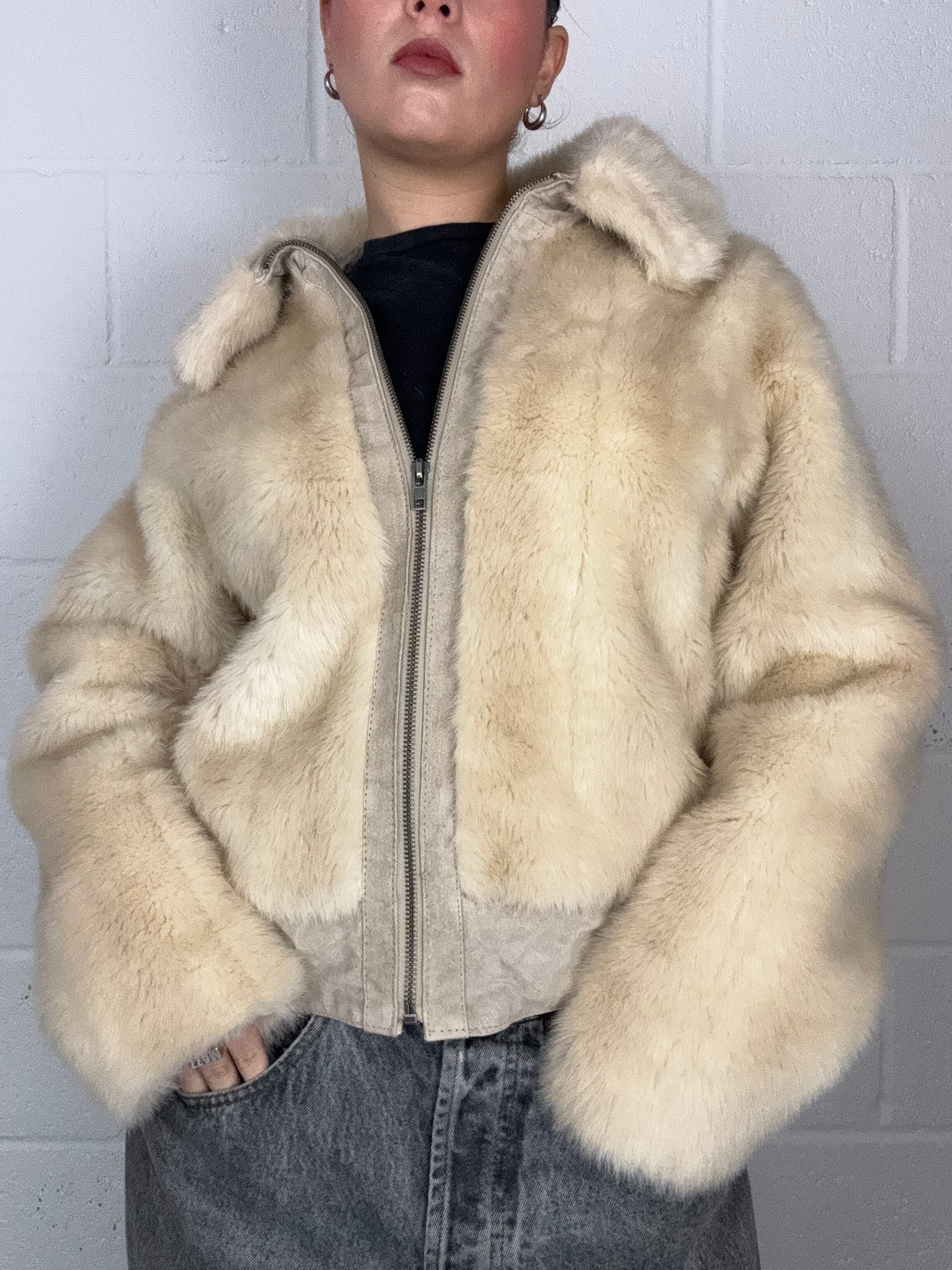 Faux Fur Cream Jacket (UK18)