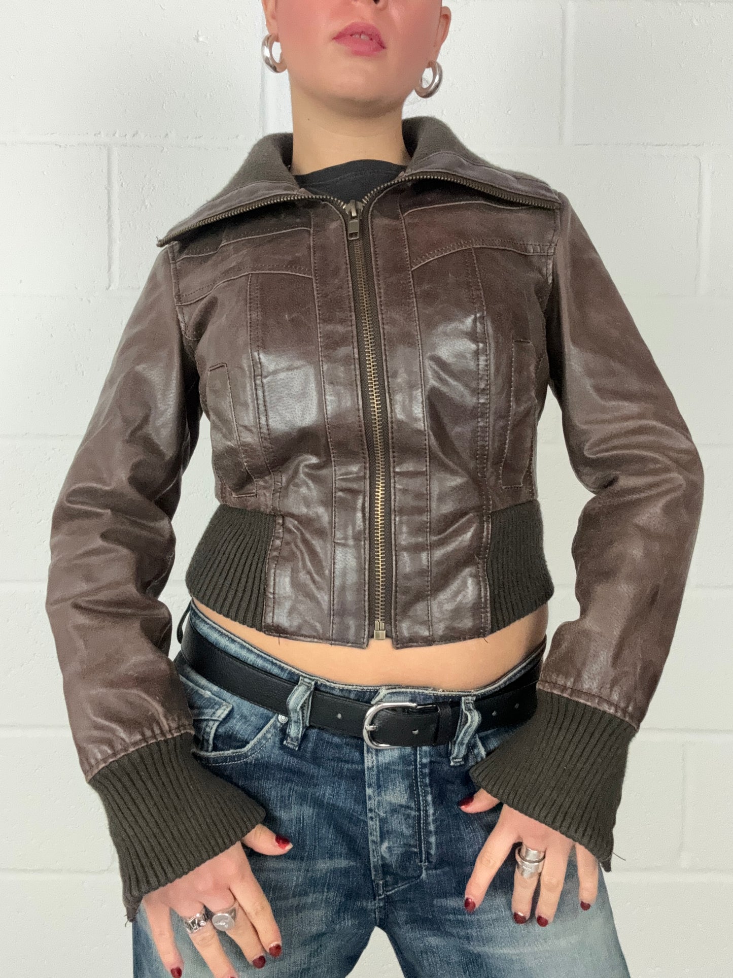 Vintage Brown Leather Fitted Jacket (UK10)