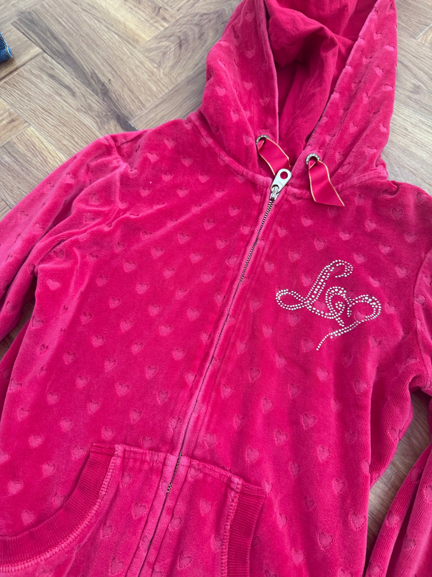 Lipsy Velour Heart Tracksuit Hoodie (XS)