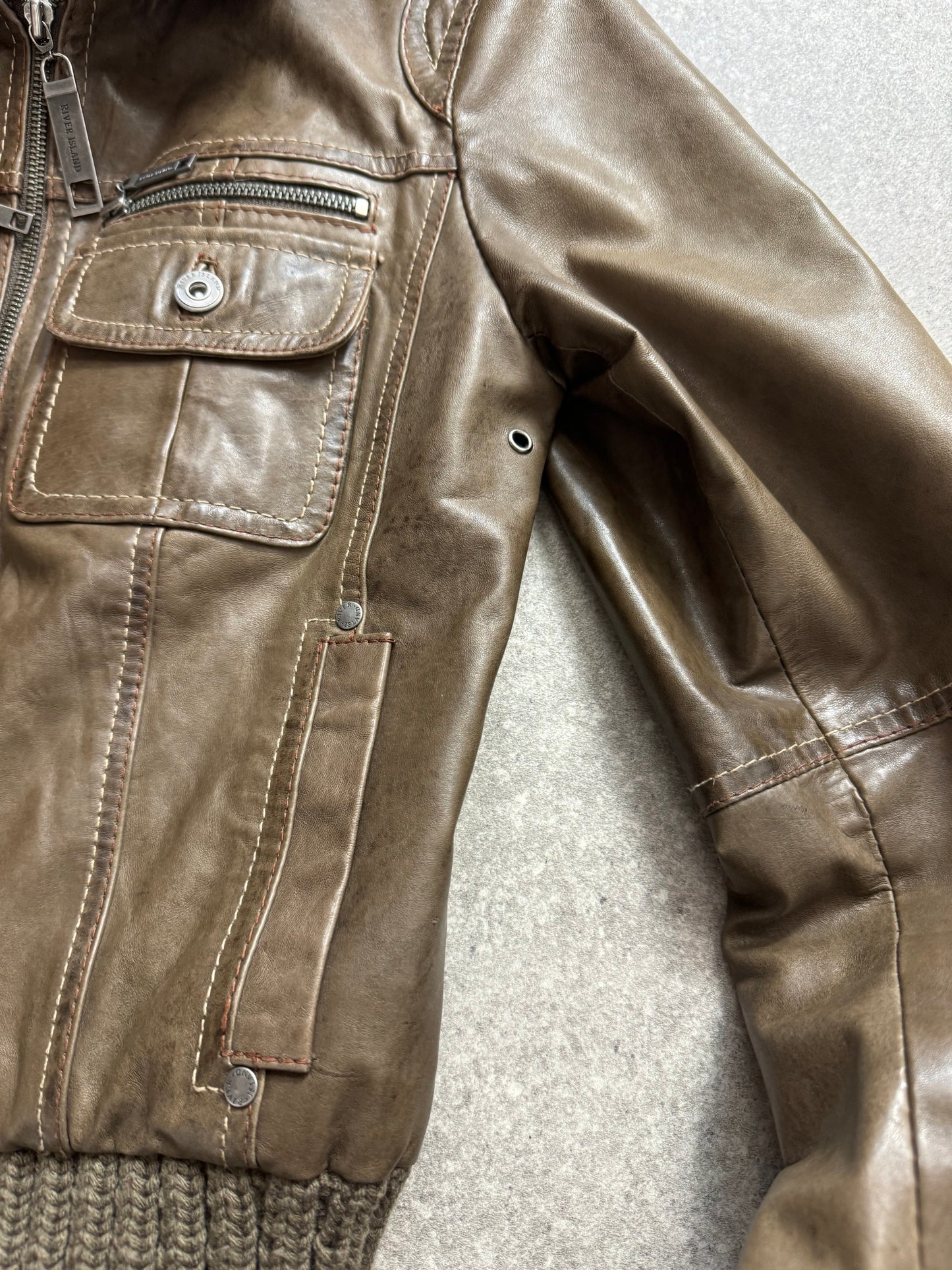 Brown Leather Bomber Jacket