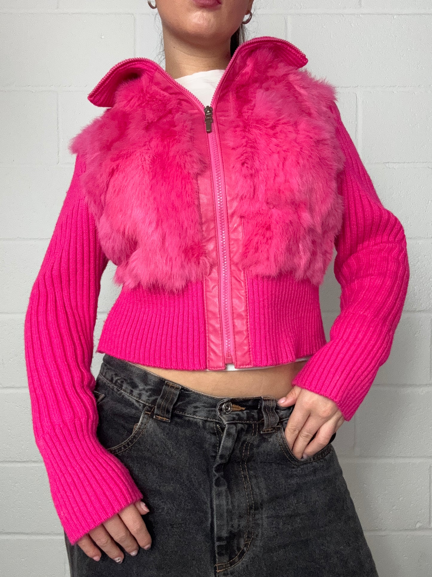 Pink Fur Knit Jacket (M)