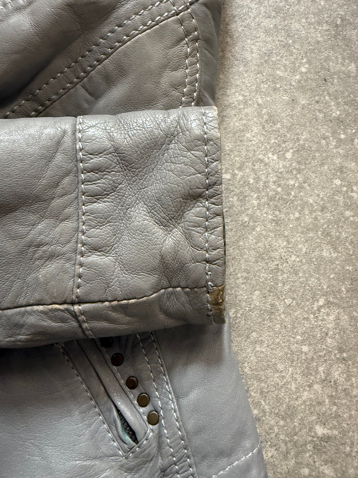Grey Studded Leather Jacket (S)