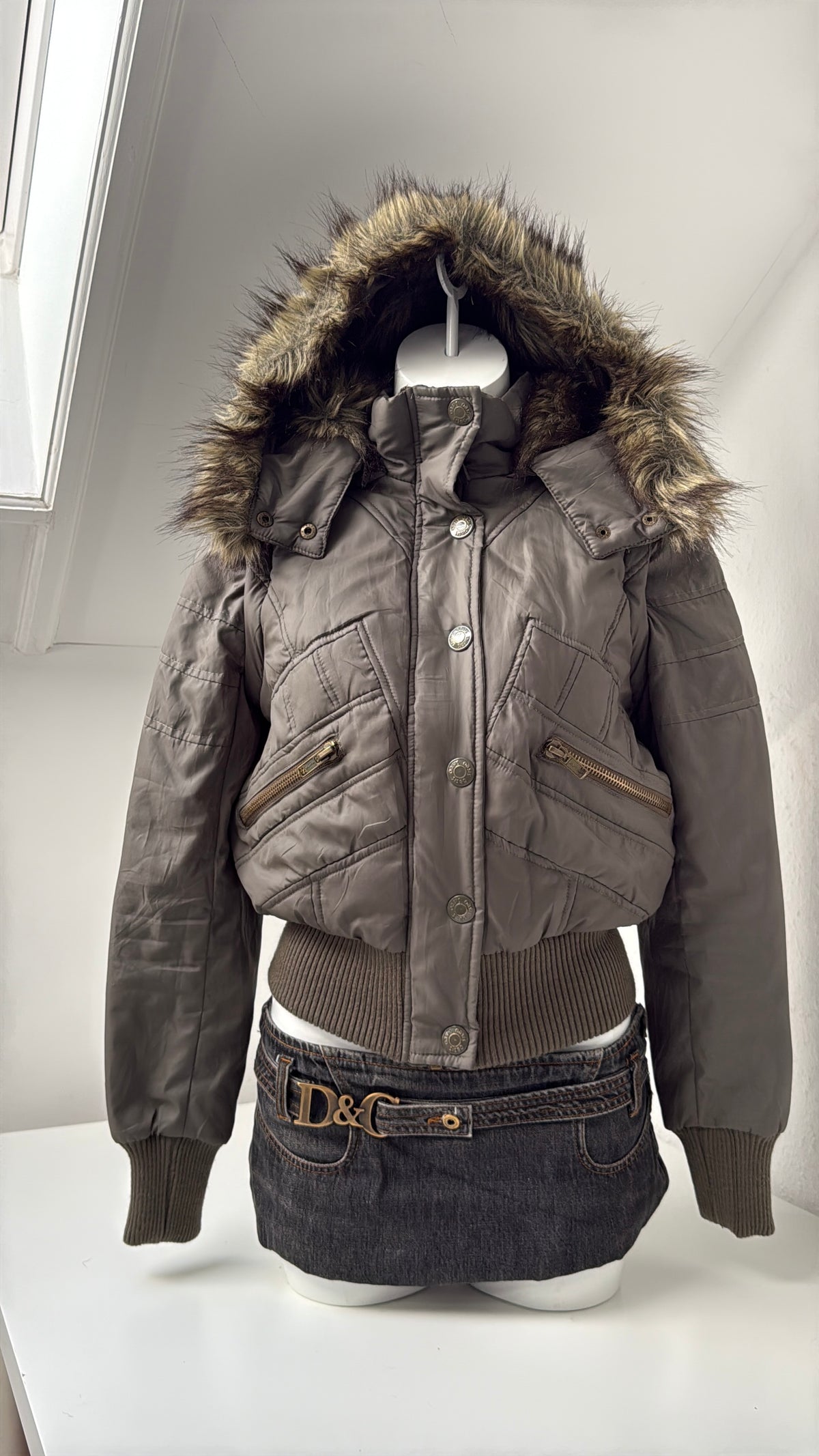 Khaki Y2K Puffer Jacket (UK10)