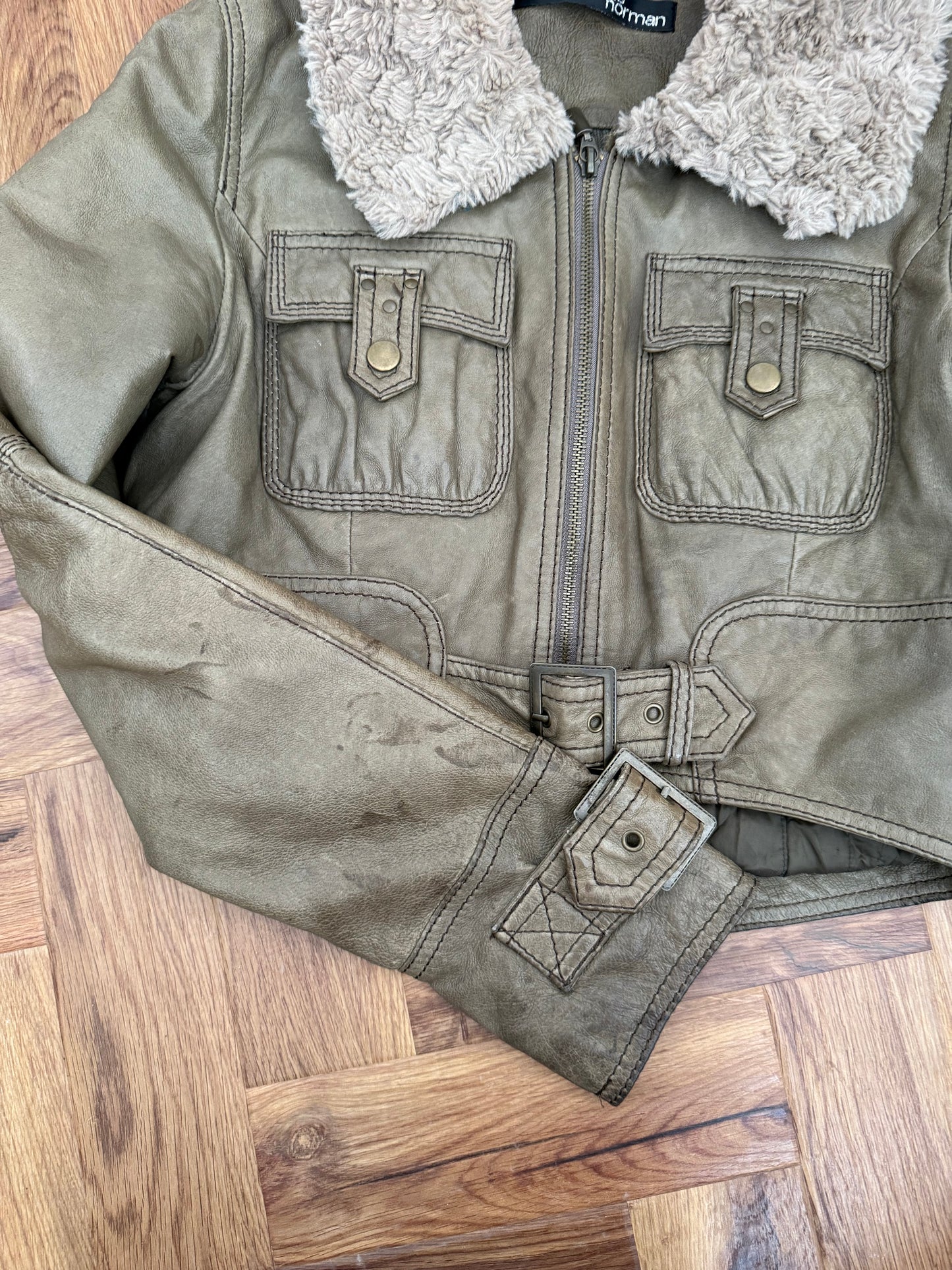 Jane Norman Leather Cropped Jacket (UK10)