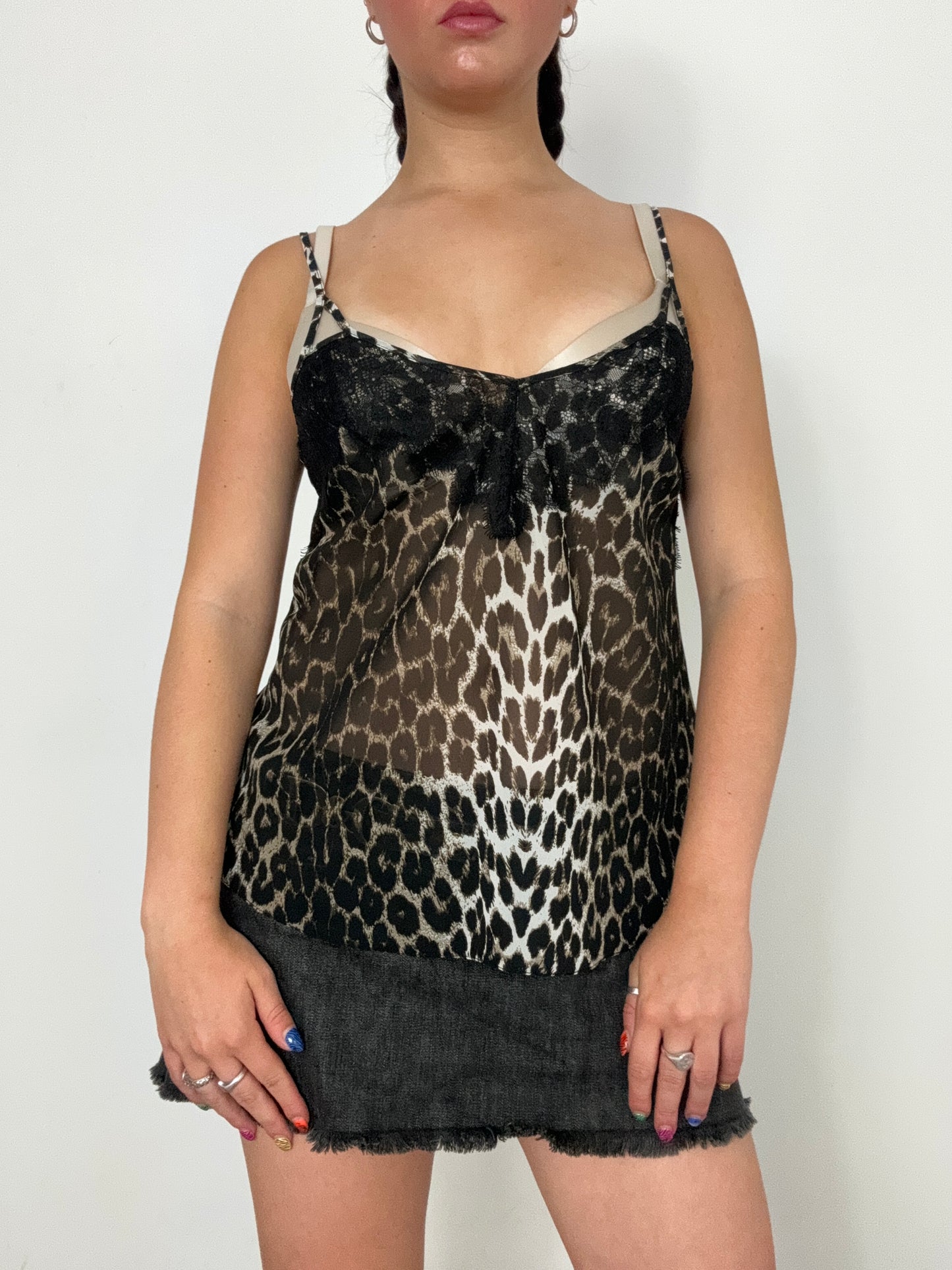 Lipsy Leopard Print Mesh Cami