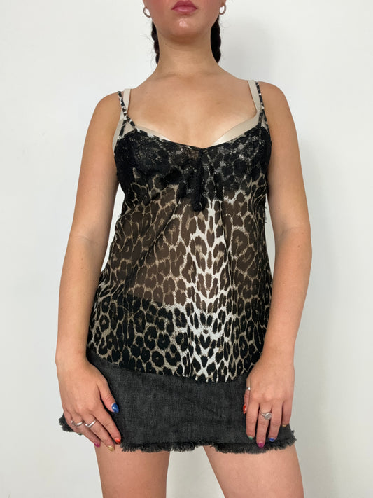 Lipsy Leopard Print Mesh Cami