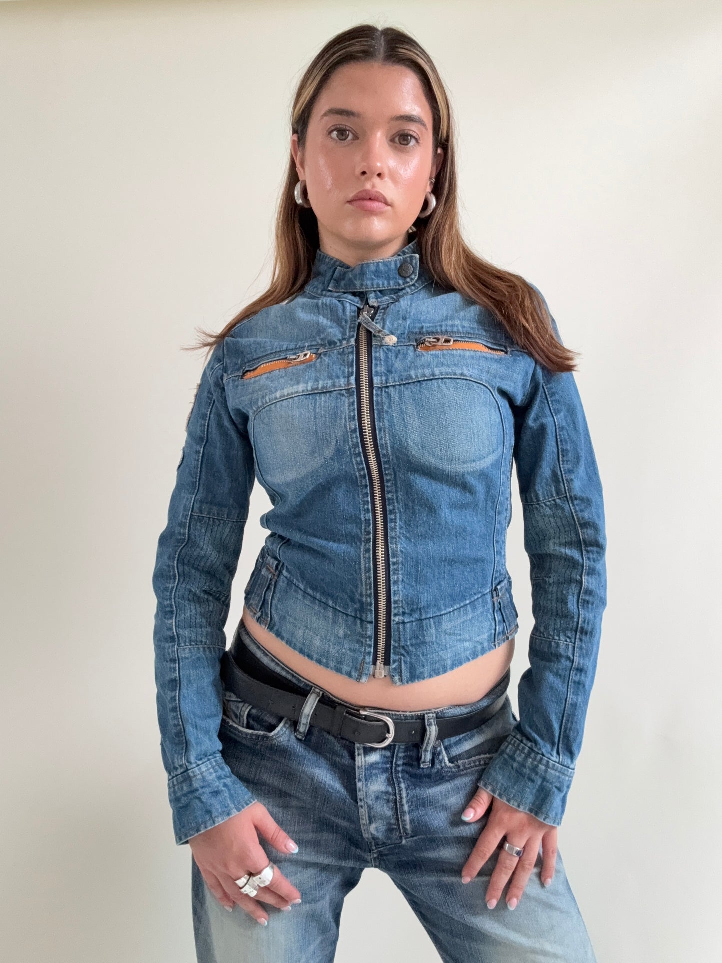 Y2K Denim Biker Jacket (XS)