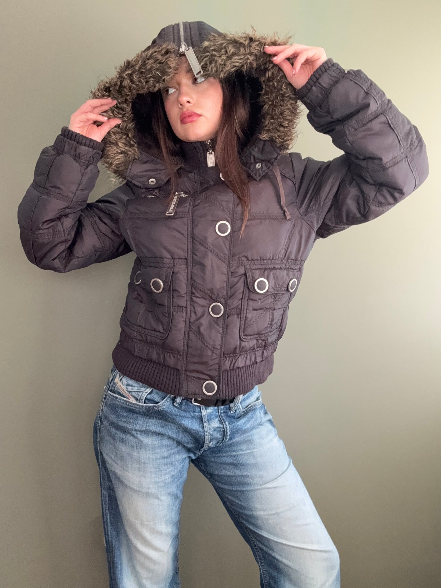 Y2K Brown Puffer Jacket (UK14)
