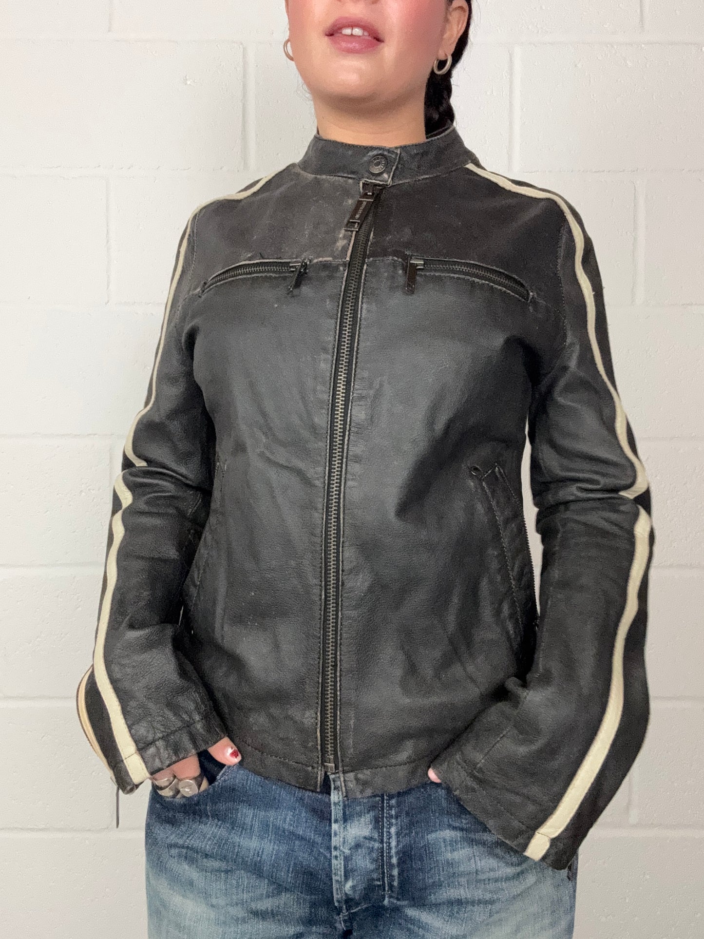 Vintage Leather Biker Jacket (M)