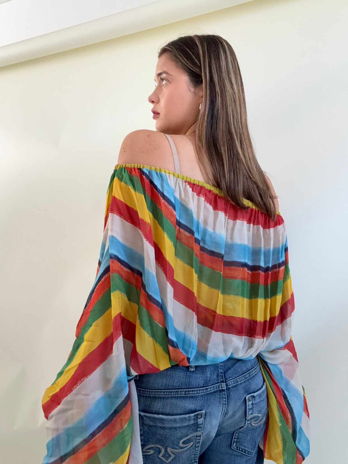 Dolce & Gabbana Silk Multicolour Batwing Top (S)
