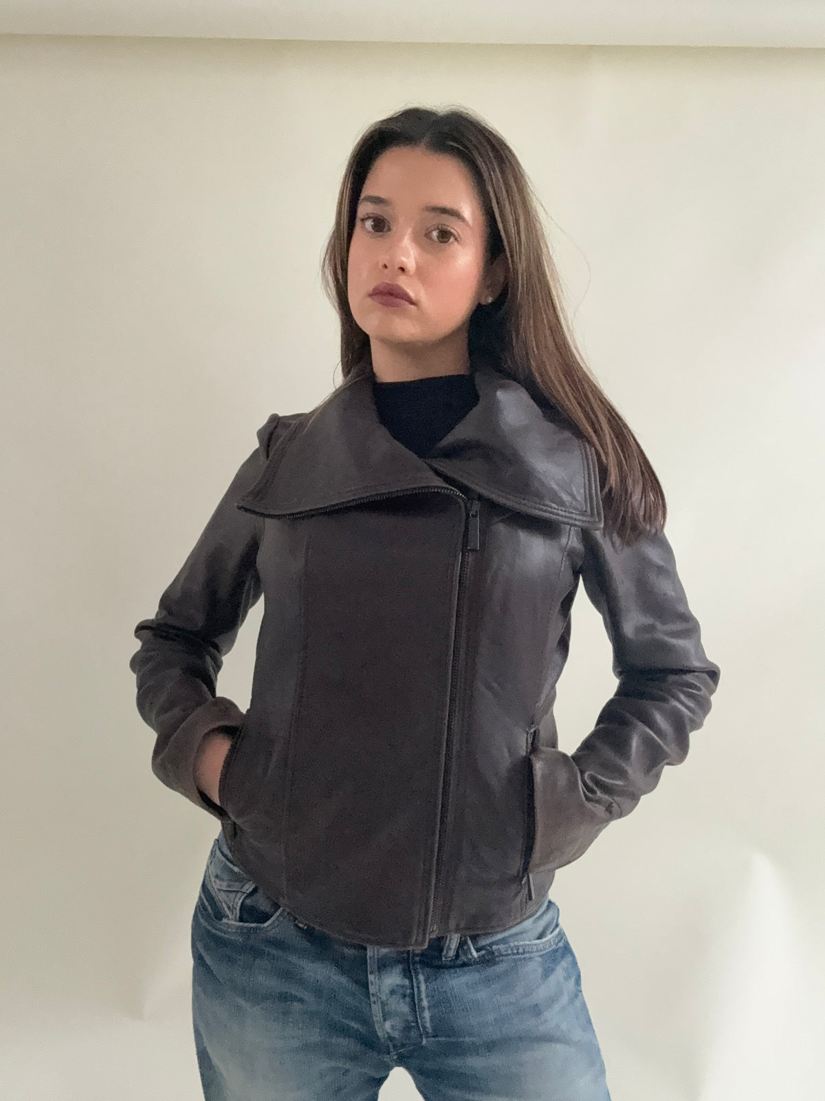 Michael Kors Asymmetric Leather Jacket (S)