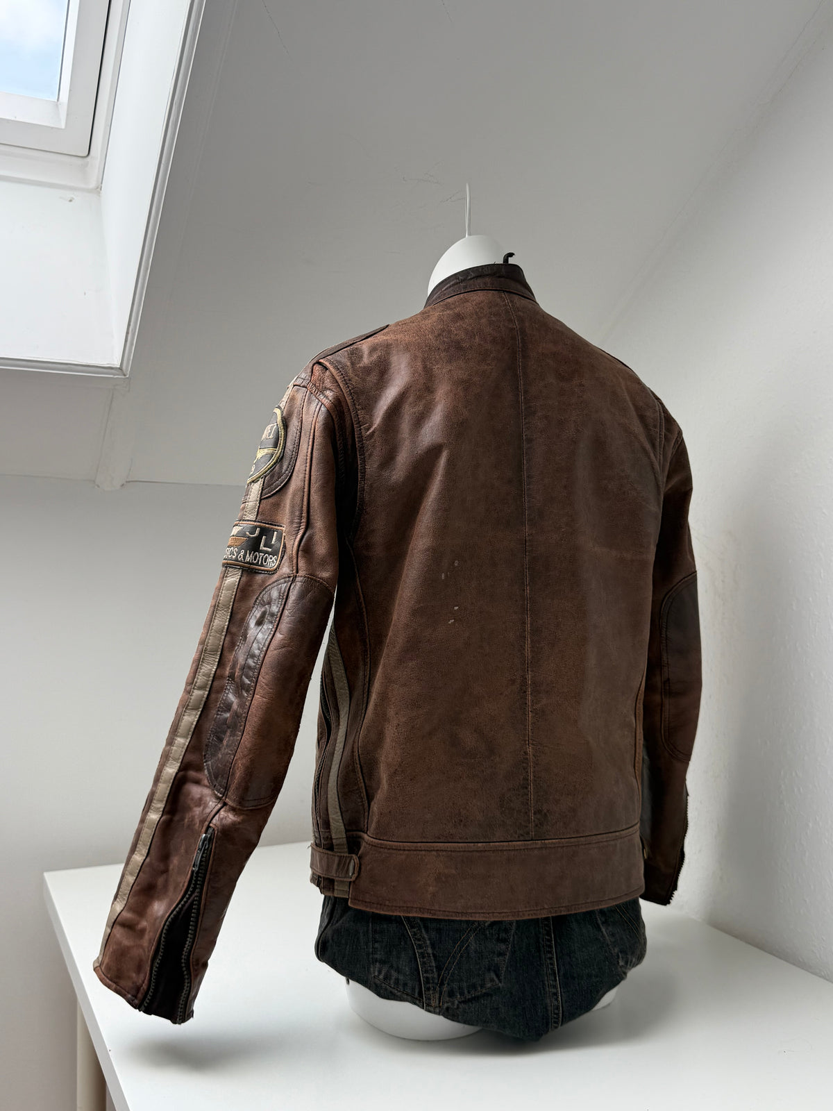 Vintage Leather Racer Biker Jacket (S)