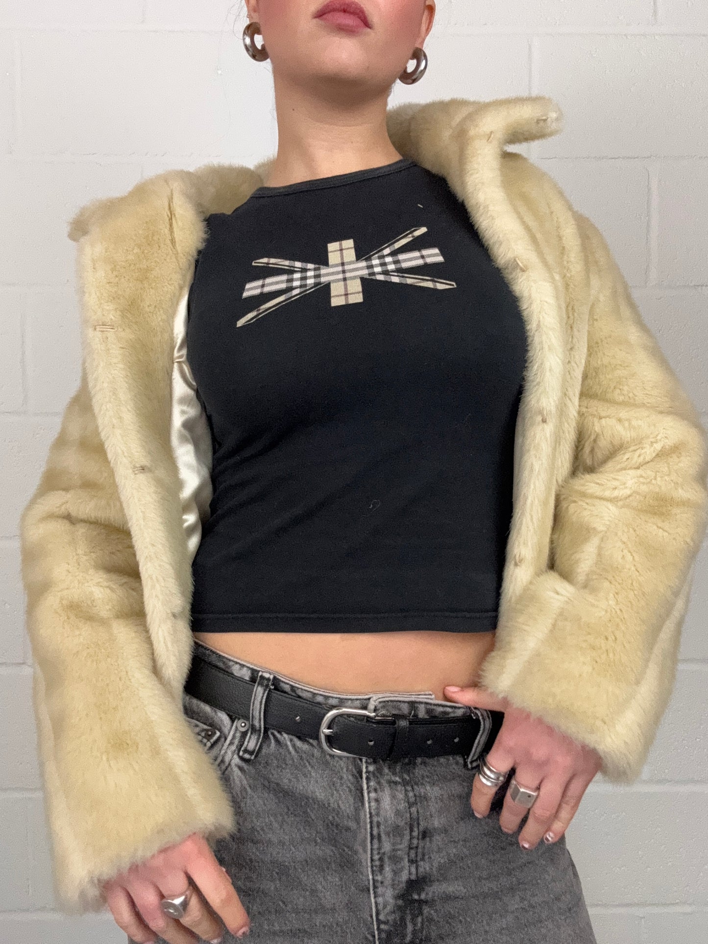 Cream Faux Fur Jacket (UK10)