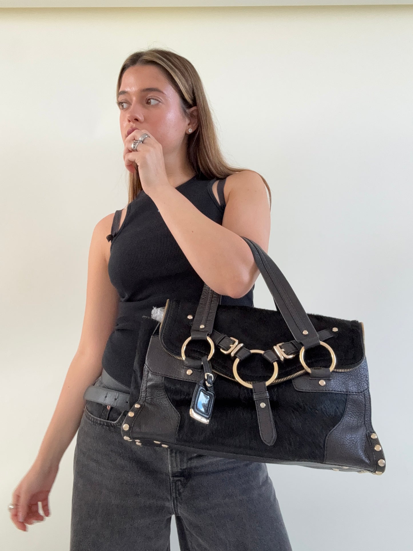 DKNY Pony Hair Studded Handbag