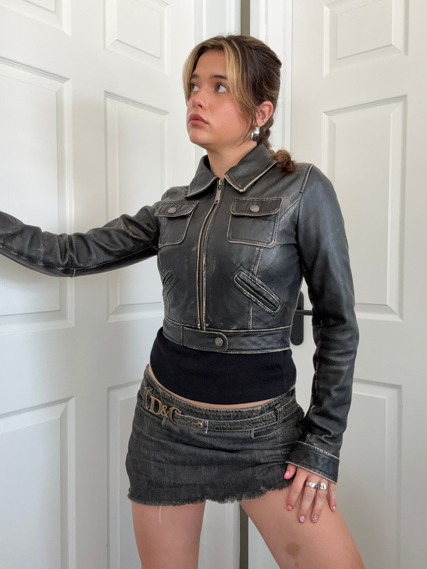 Cropped Leather Jacket (UK10)