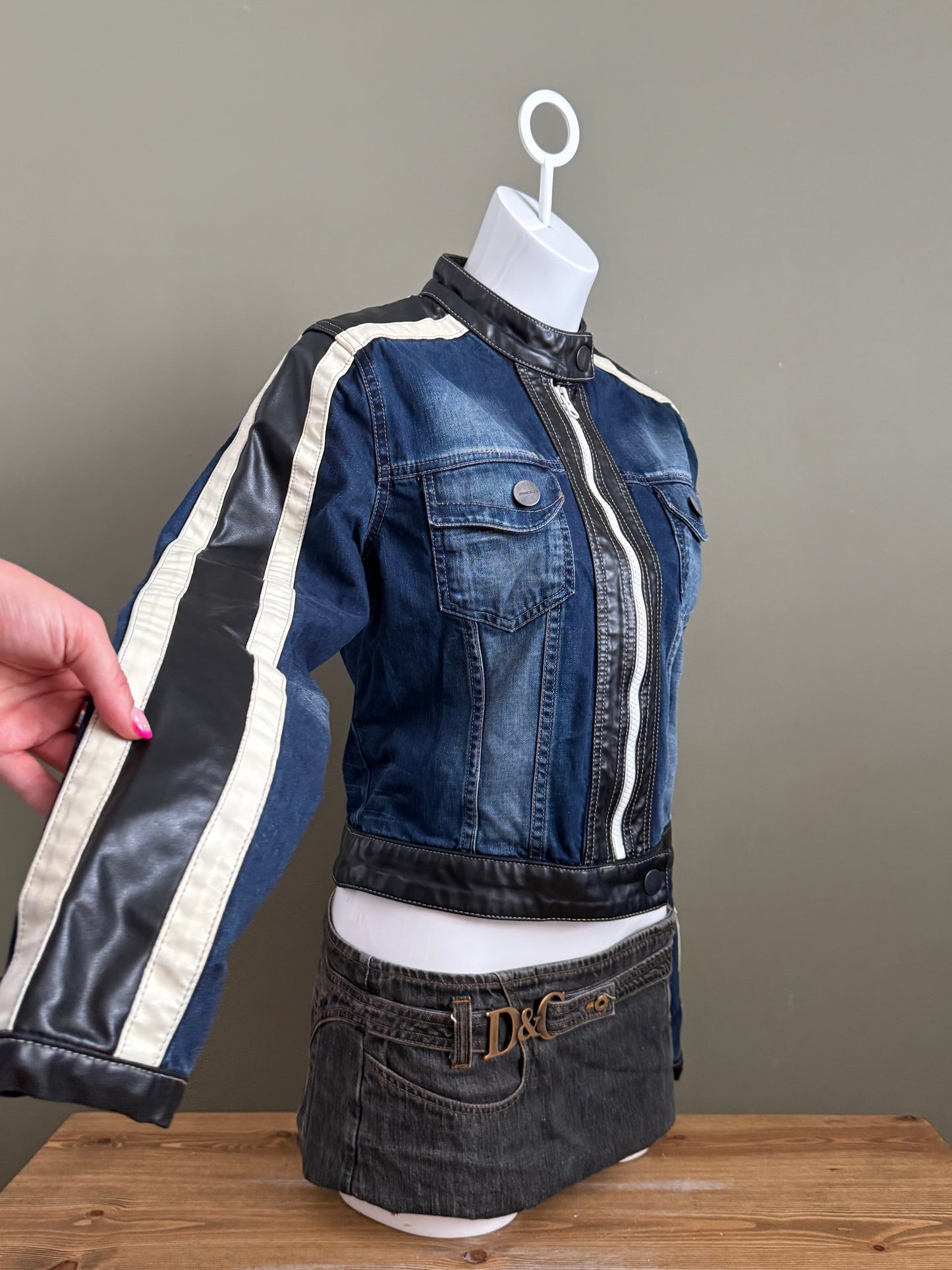 Denim Fitted Biker Jacket (M)