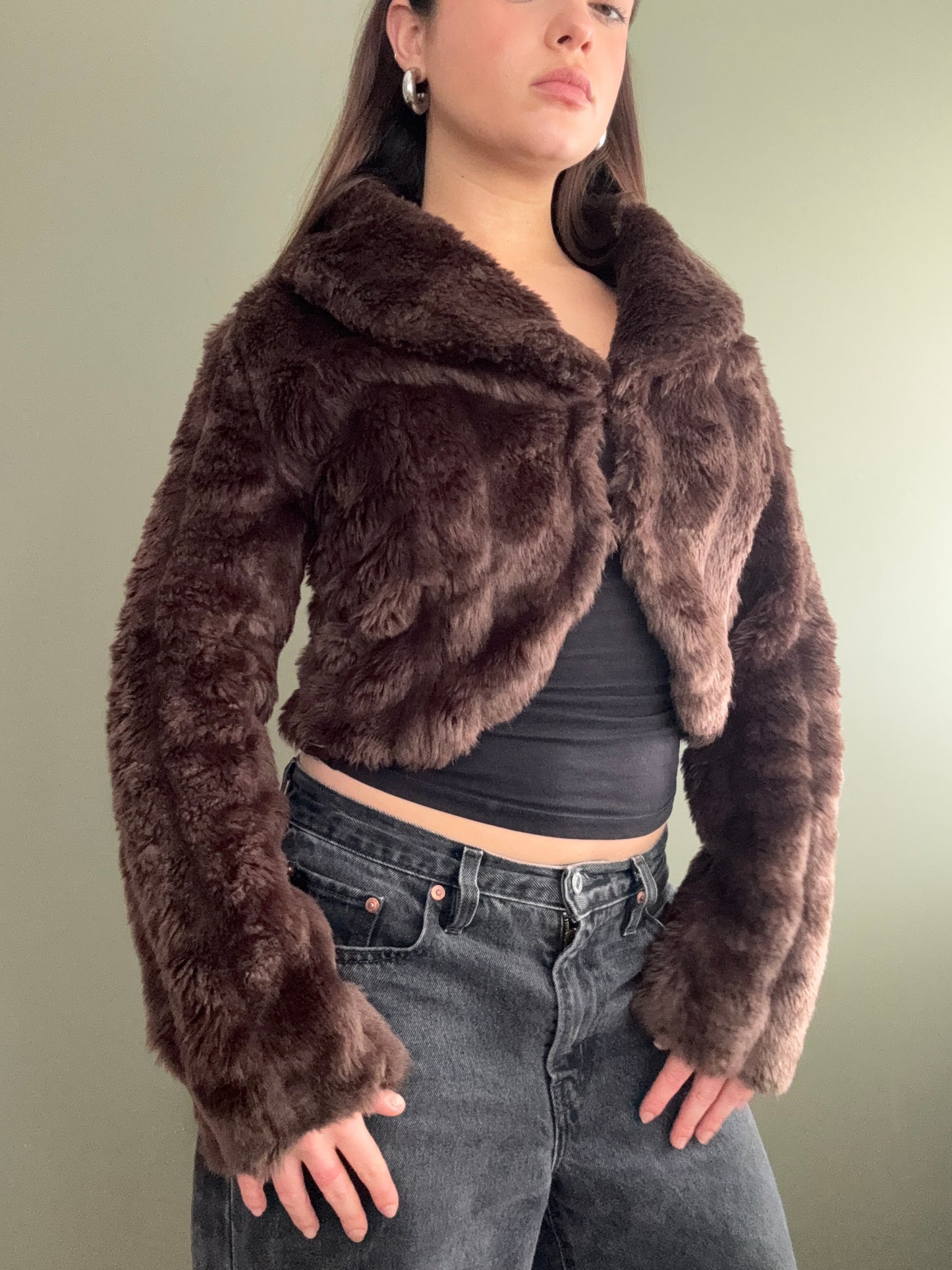 Brown Faux Fur Jacket (UK8)