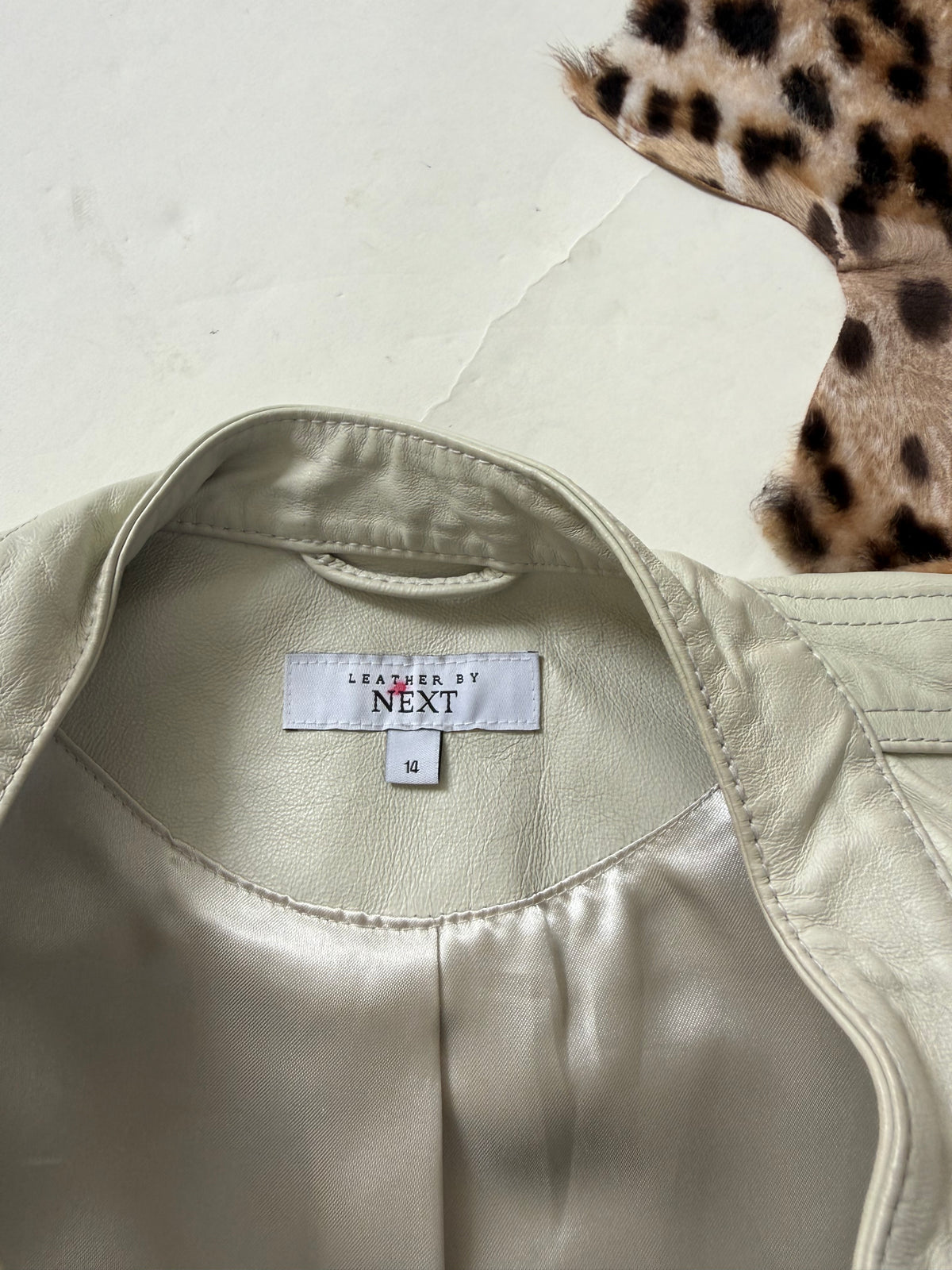 Cream Leather Vintage Buckle Jacket (UK14)