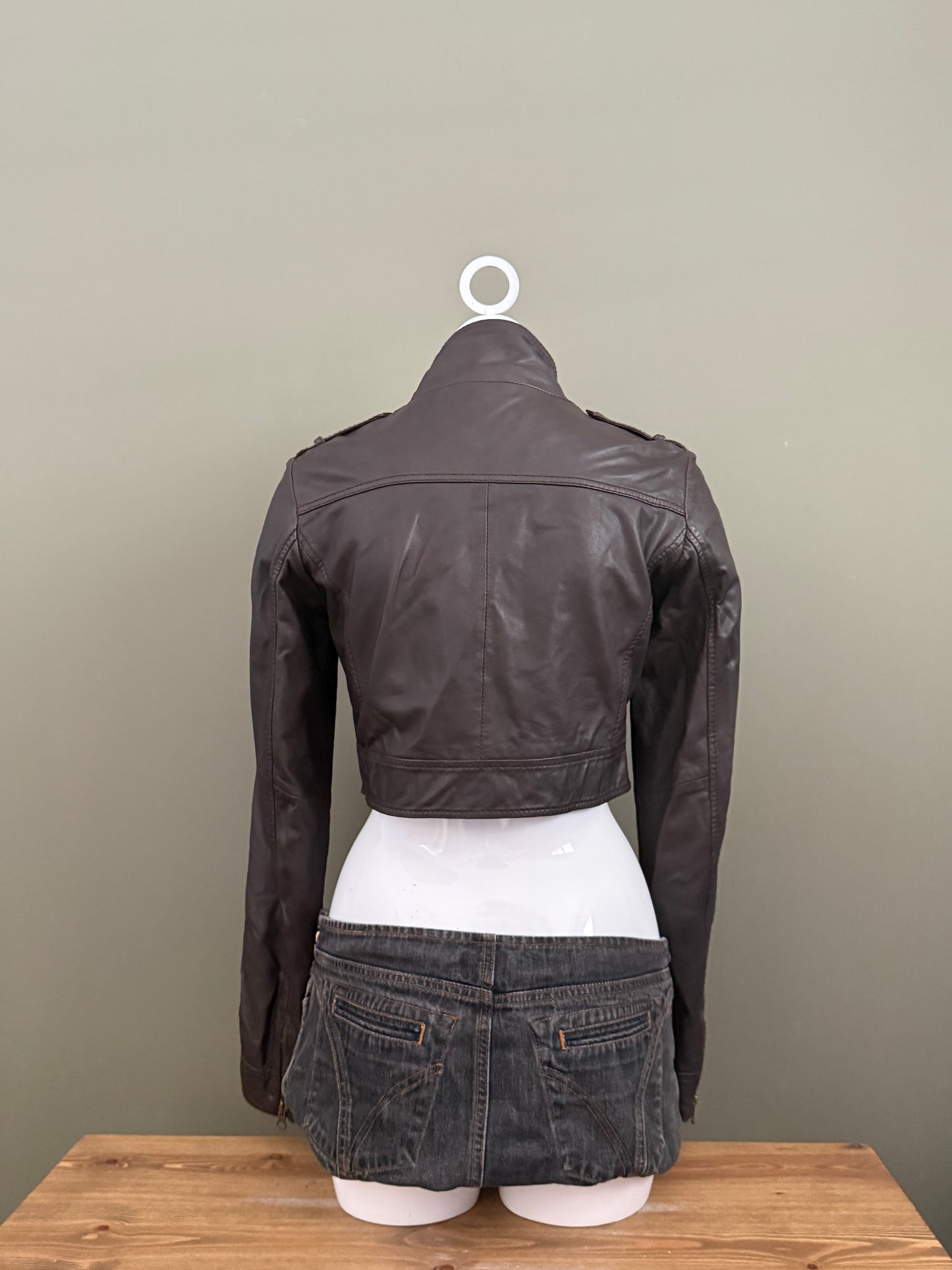 Brown Cropped Leather Jacket (M)