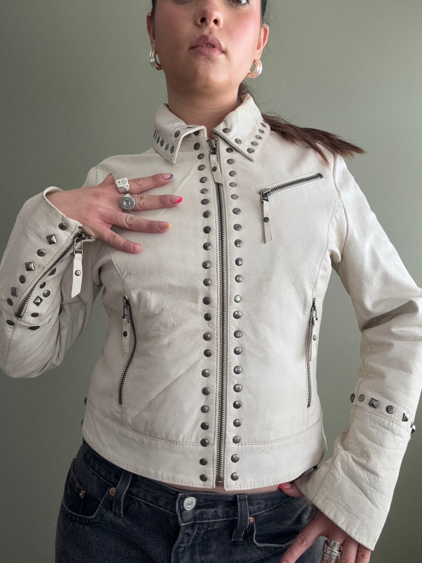 Cream Leather Jacket (S)