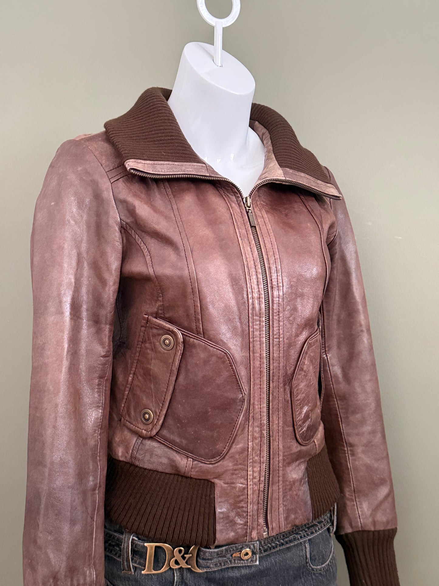 Brown Leather Bomber Jacket (UK10)