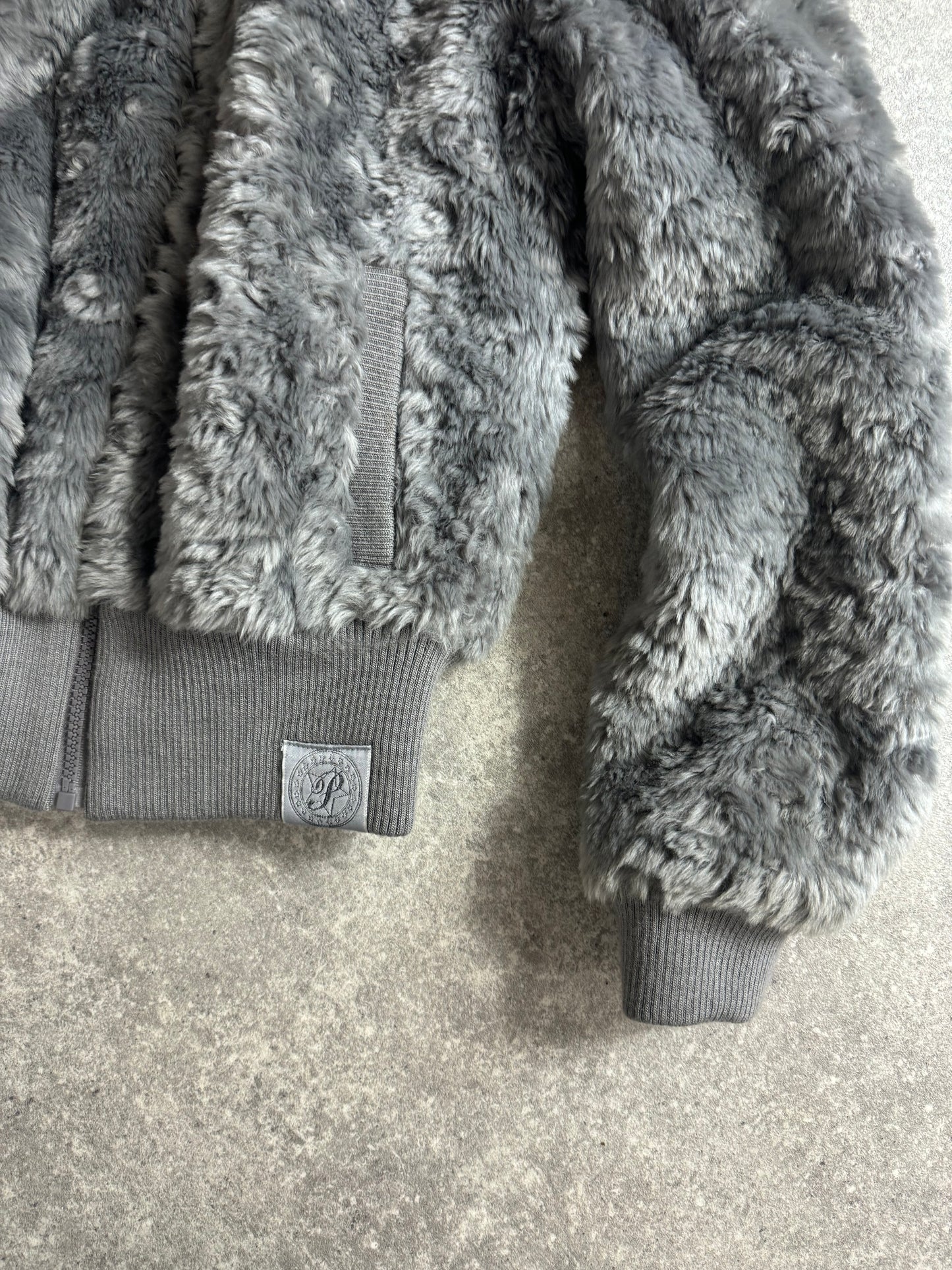 Grey Y2K Faux Fur Jacket